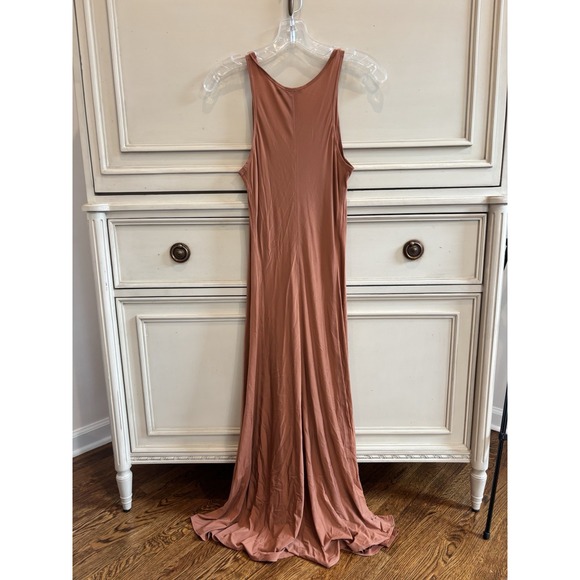 Donna Karan Satin Tank Slip Dress Gown Slits Medium Cognac Brown Orange Italy - Picture 5 of 6
